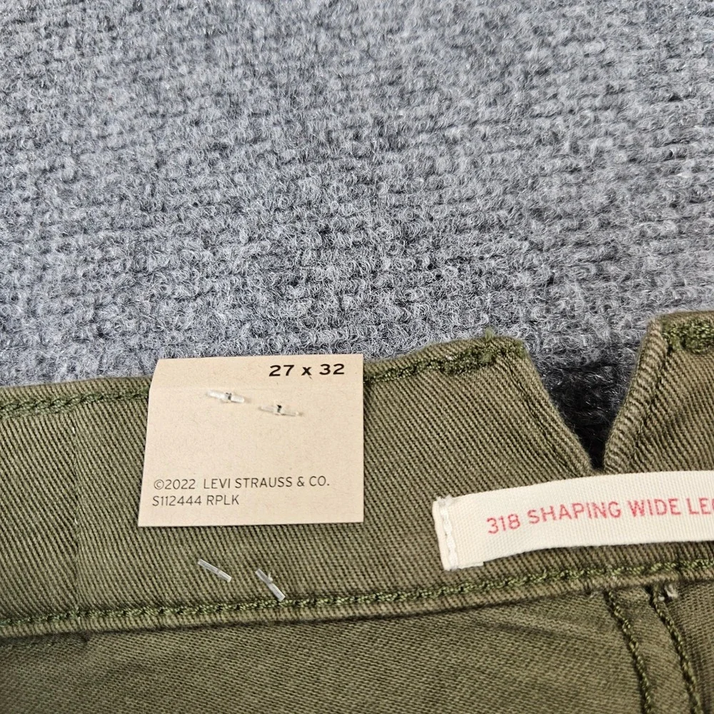 Levis 318 Shaping Wide Leg Pants Olive Green High Rise Stretch 27x32 NEW